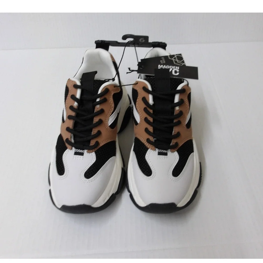 Madden NYC Mens Chunky‎ Dad Sneakers White Black Tan  Sz 6 / #26703